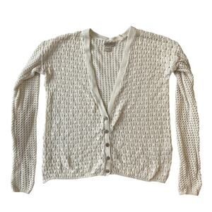 Lucky Brand Women Sweater Cardigan S Ivory White Long Sleeve Knit V-neck Buttons